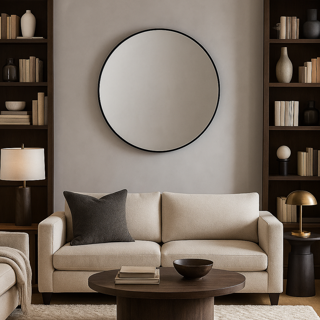 Okruglo ogledalo na zidu dnevna soba
